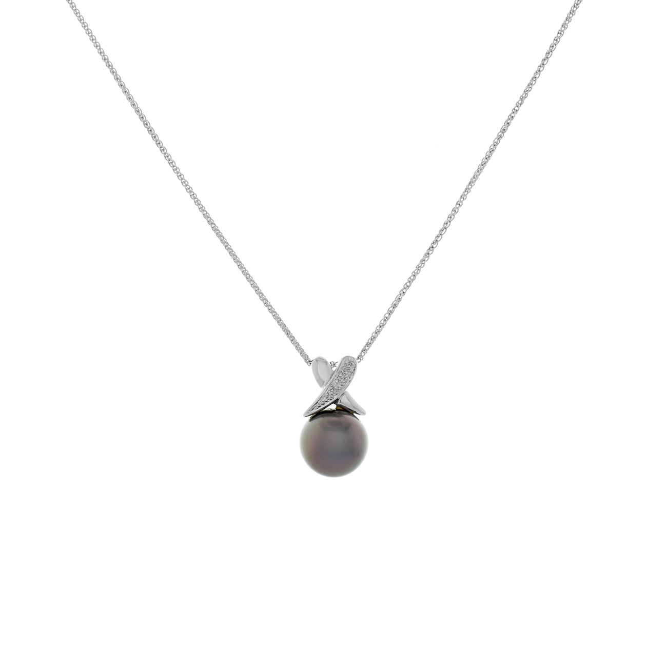 Exclusive 14K White Gold 10.7mm Tahitian Black Pearl Pendant — Front View