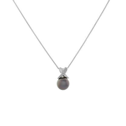 Exclusive 14K White Gold 10.7mm Tahitian Black Pearl Pendant — Front View