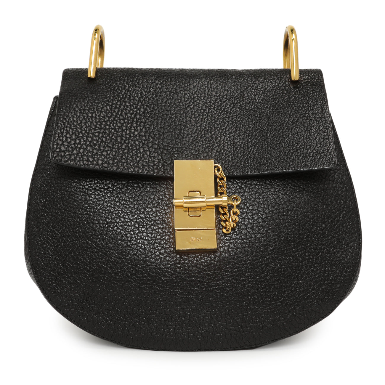 Exclusive Chloe Black Grained Lambskin Drew Shoulder Bag — Front View