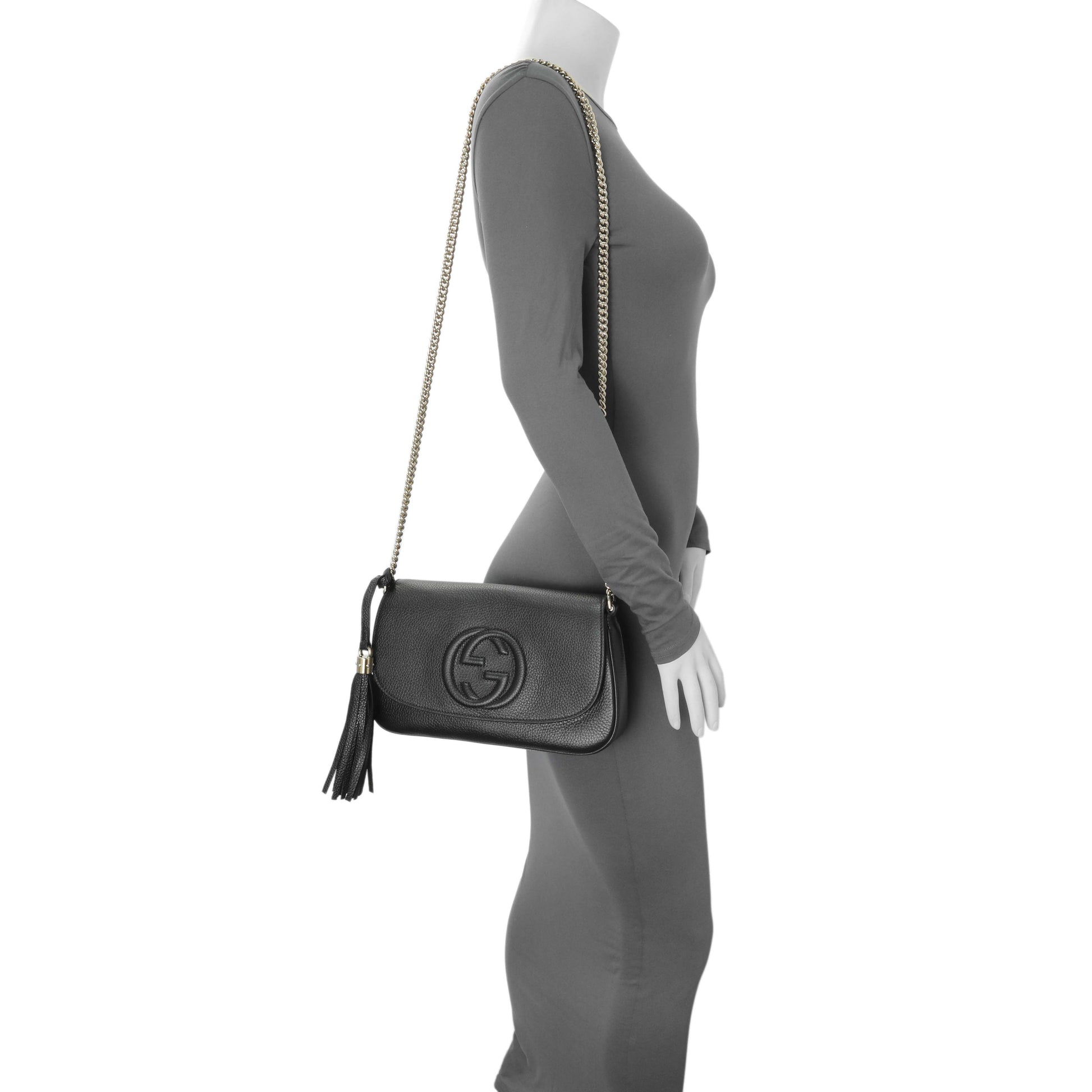 Exclusive Gucci Black Pebbled Calfskin Medium Soho Flap Crossbody — Alternate View 7