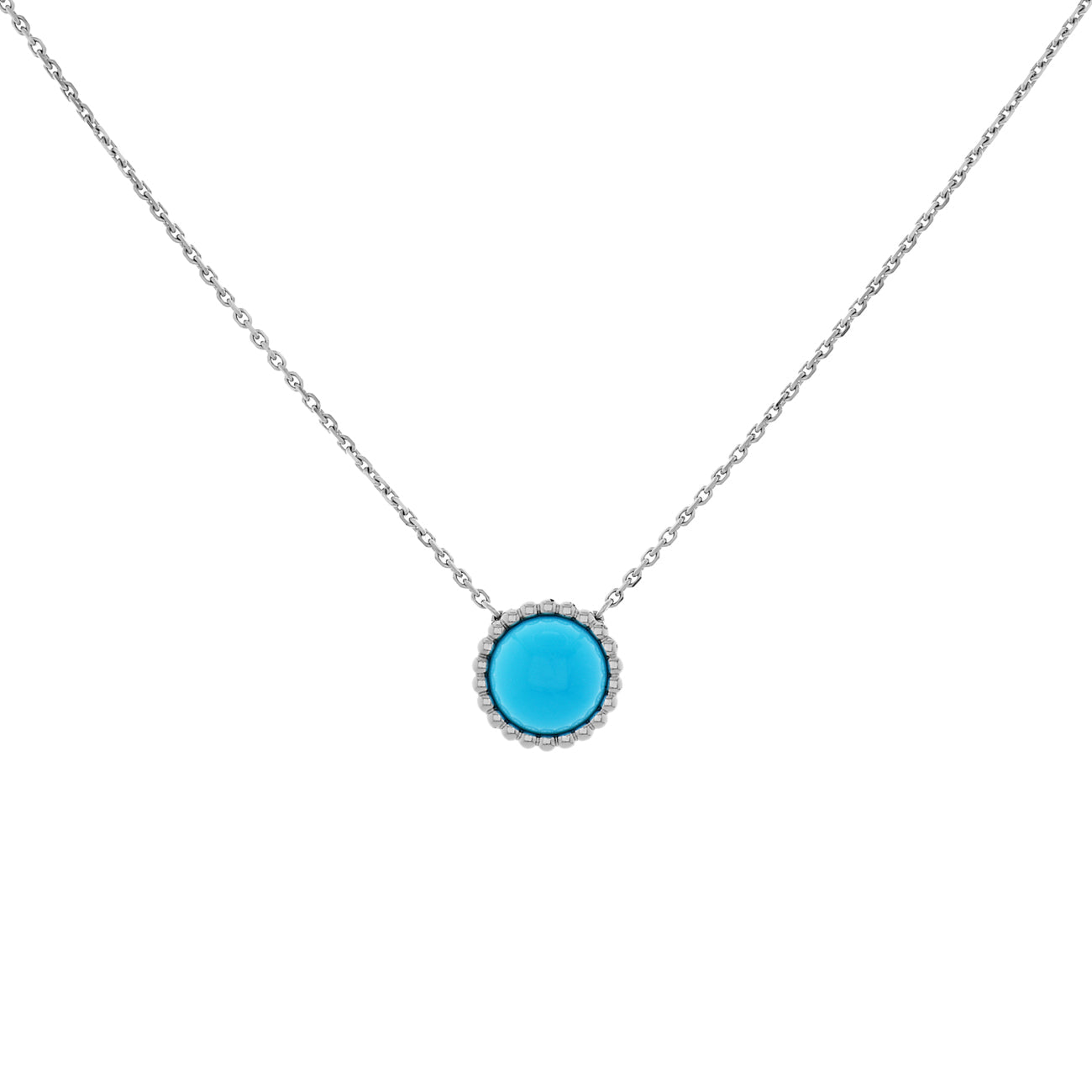 Exclusive Van Cleef & Arpels 18K White Gold Turquoise Perlée Couleurs Pendant — Front View