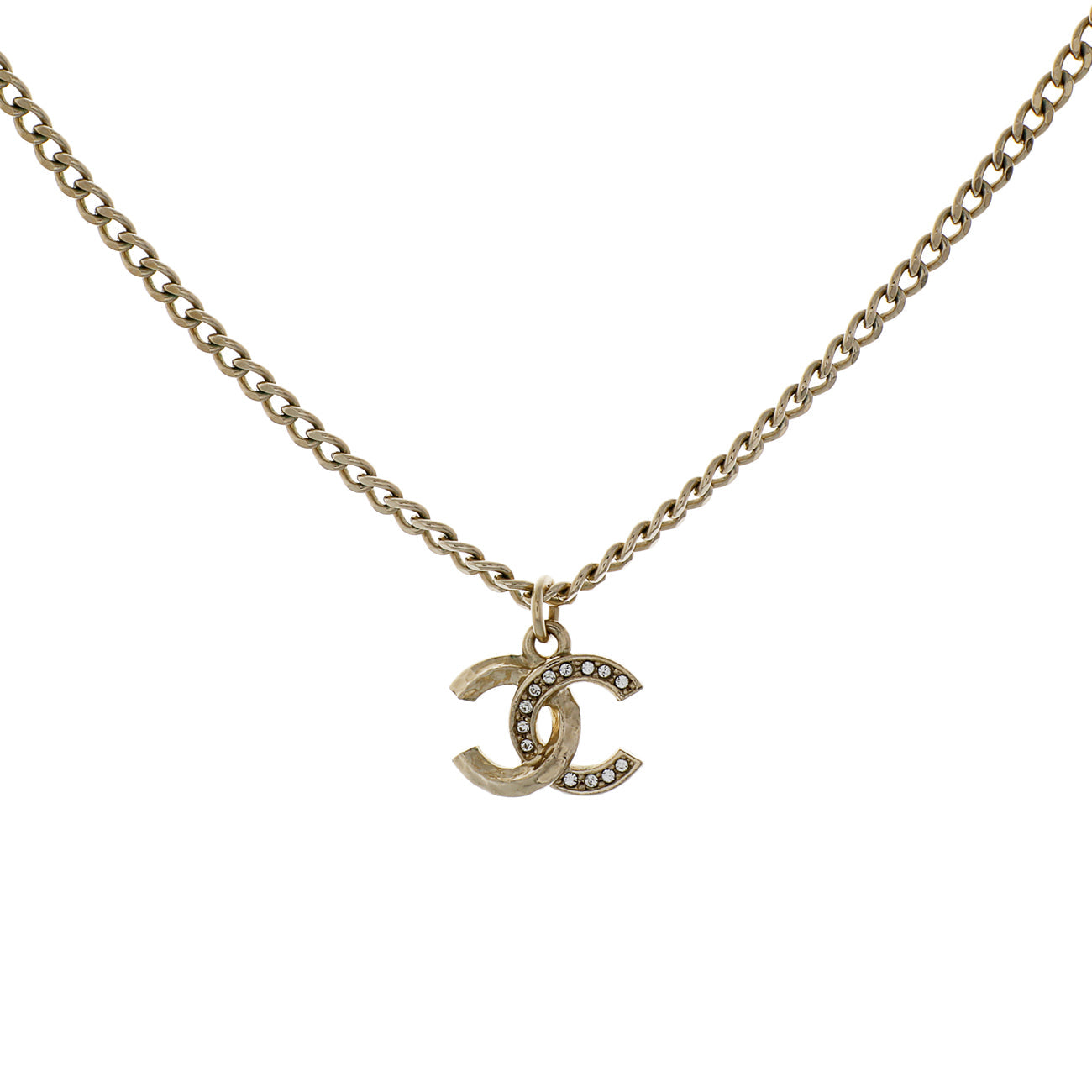Exclusive Chanel Crystal CC Pendant Necklace — Front View
