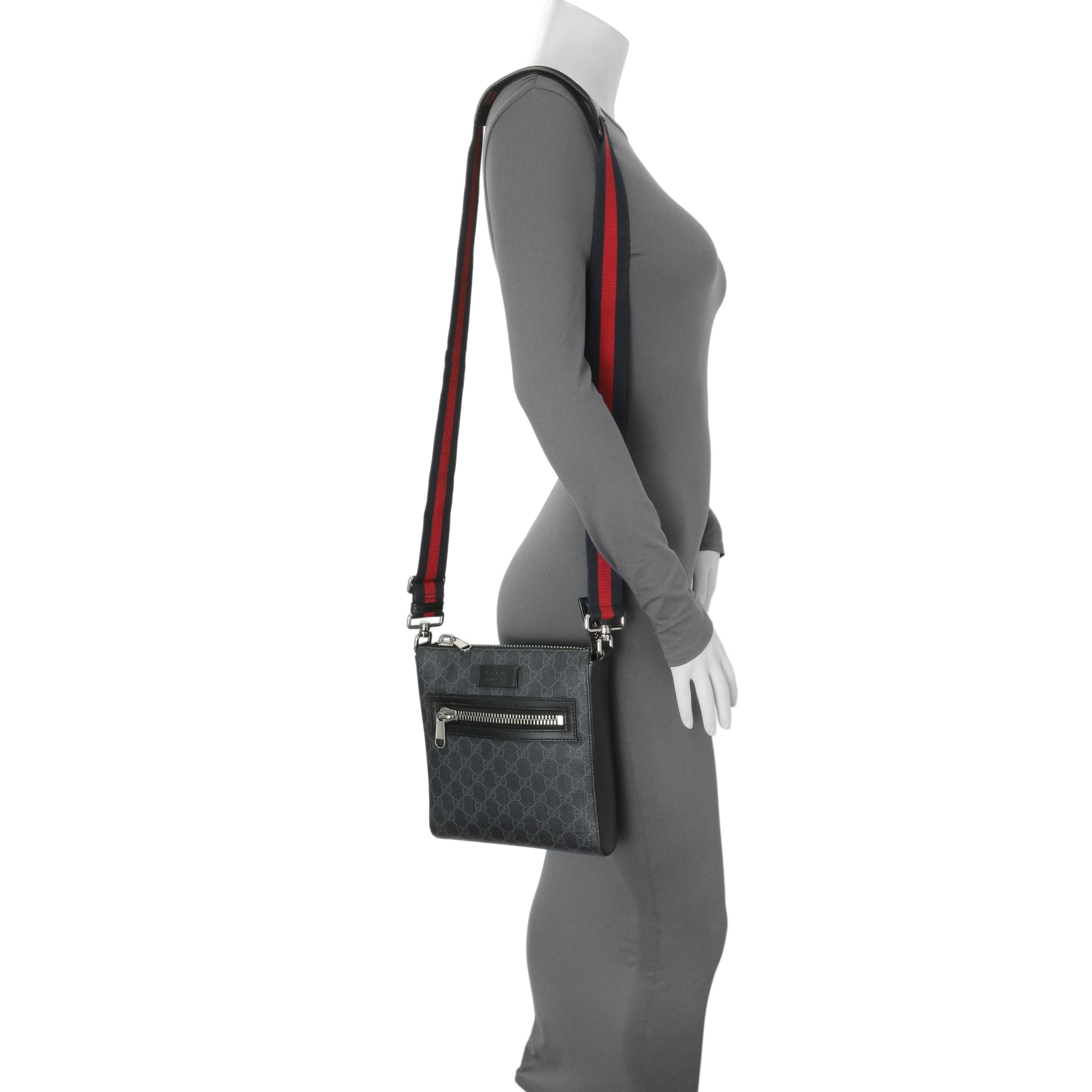 Exclusive Gucci Black GG Supreme Monogram Web Small Flat Messenger Bag — Alternate View 7