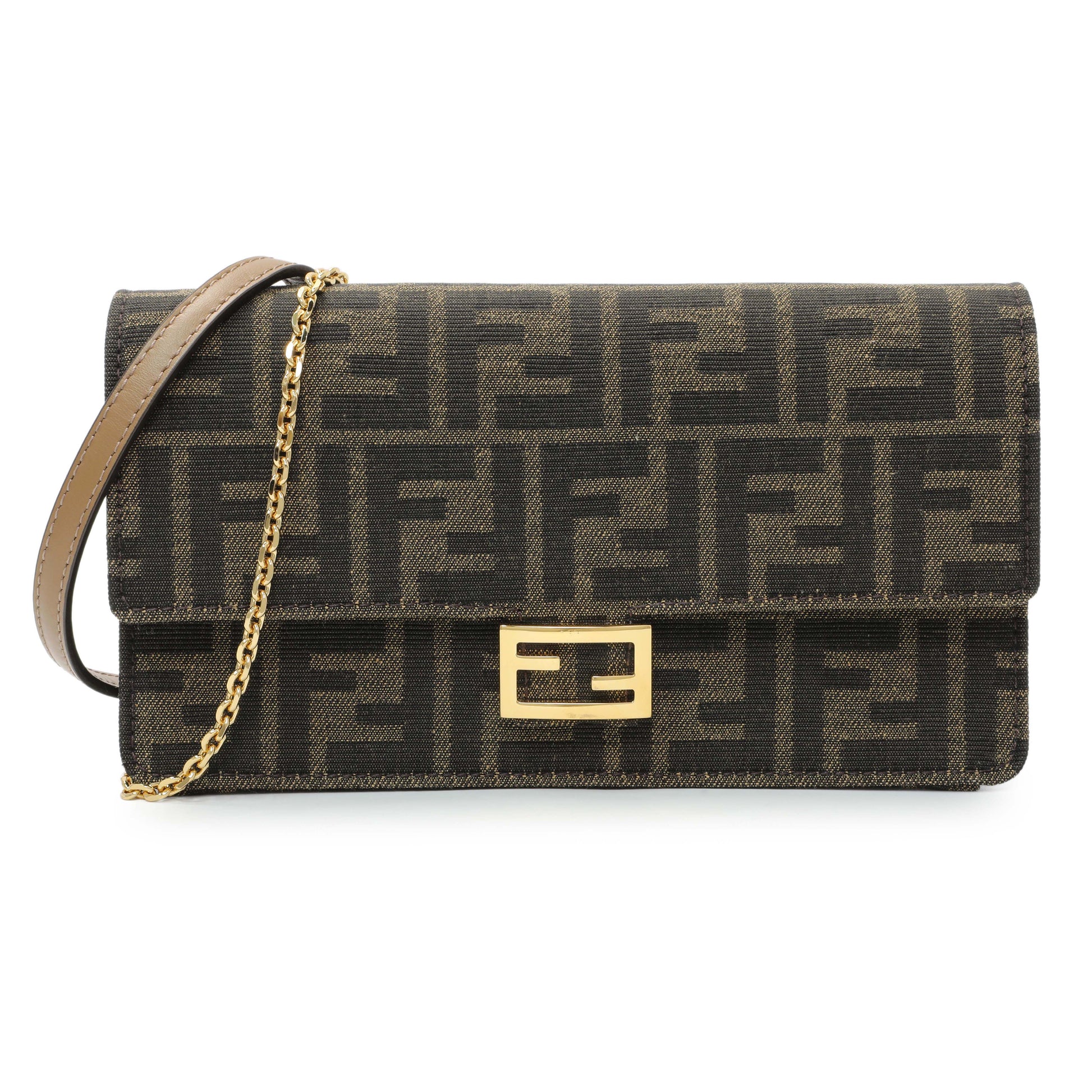 Exclusive Fendi FF Jacquard Baguette Wallet on Chain — Front View