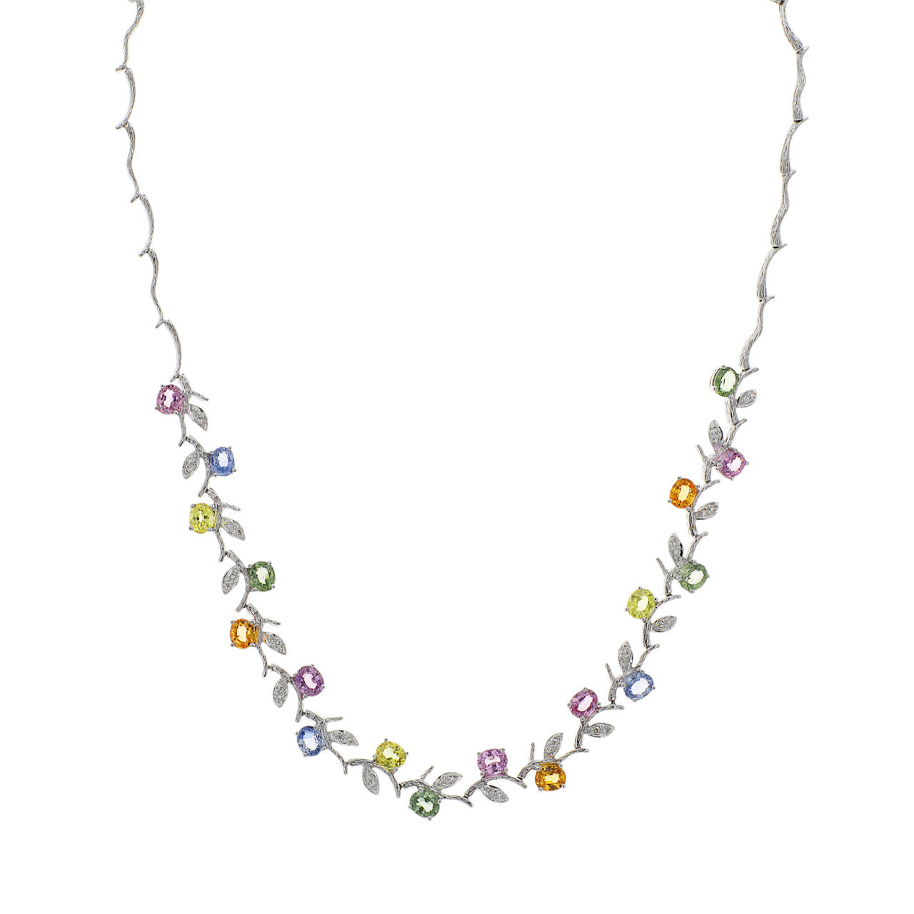 Exclusive 18K White Gold 8.64 Carat Sapphire & Diamond Necklace — Front View