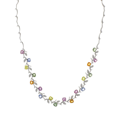 Exclusive 18K White Gold 8.64 Carat Sapphire & Diamond Necklace — Front View