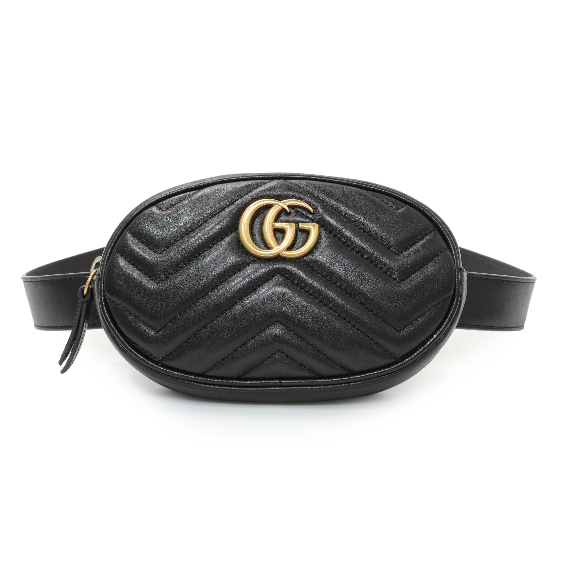 Exclusive Gucci Black Calfskin Matelasse GG Marmont Belt Bag — Front View