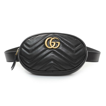 Exclusive Gucci Black Calfskin Matelasse GG Marmont Belt Bag — Front View