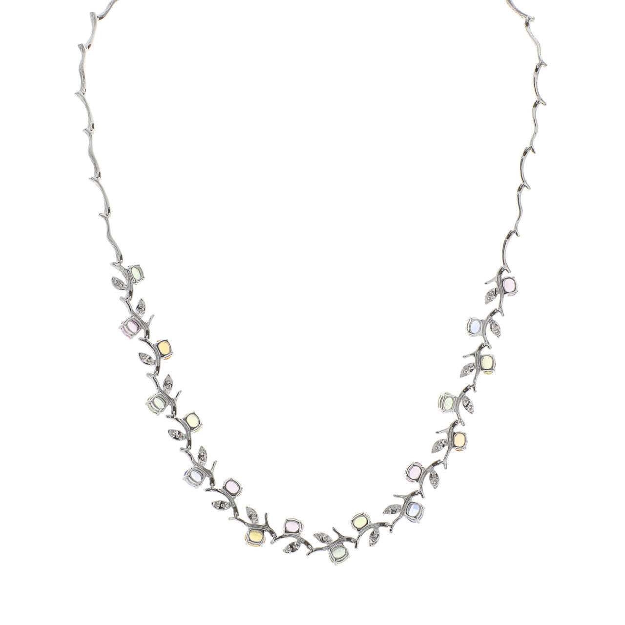 Exclusive 18K White Gold 8.64 Carat Sapphire & Diamond Necklace — Side View