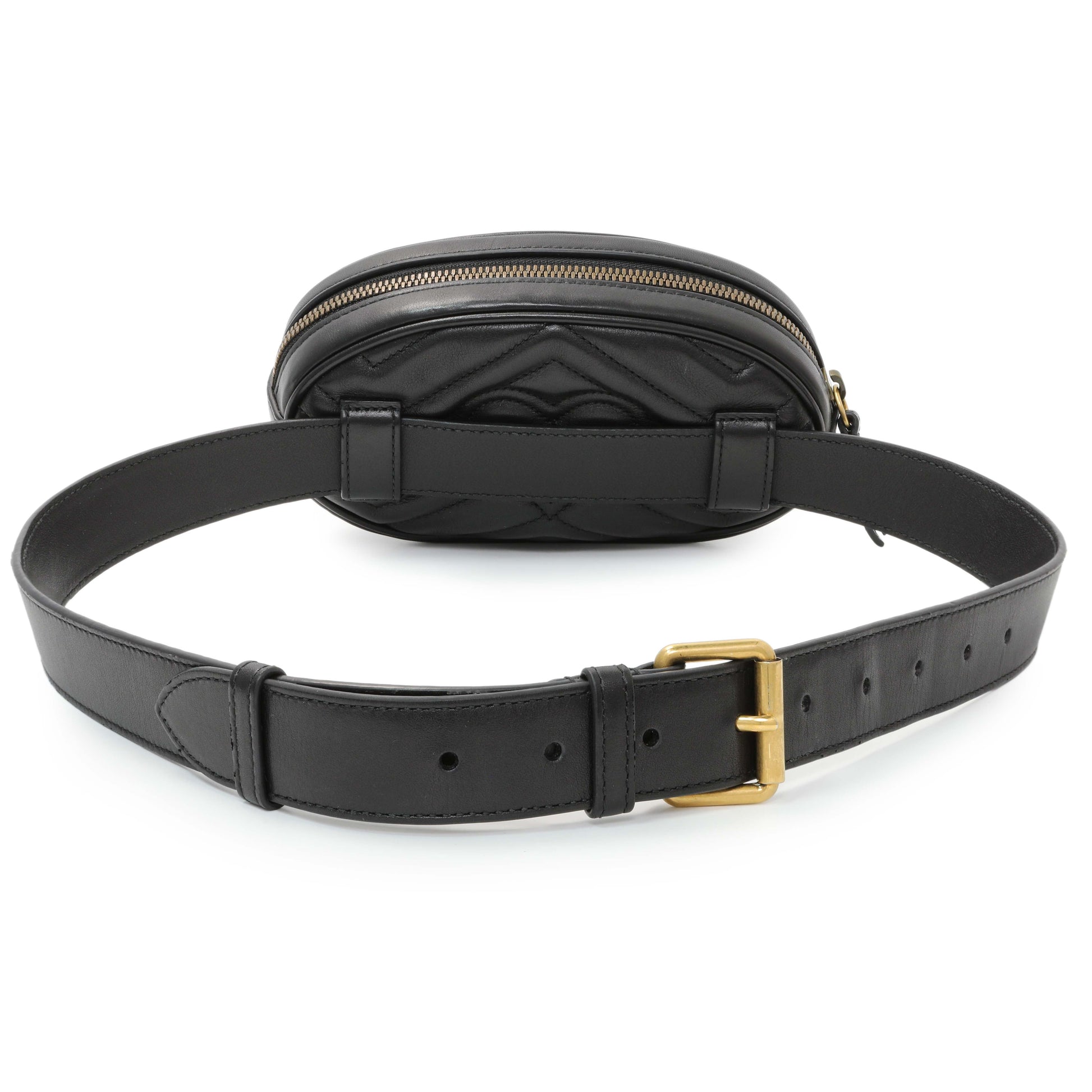 Exclusive Gucci Black Calfskin Matelasse GG Marmont Belt Bag — Side View