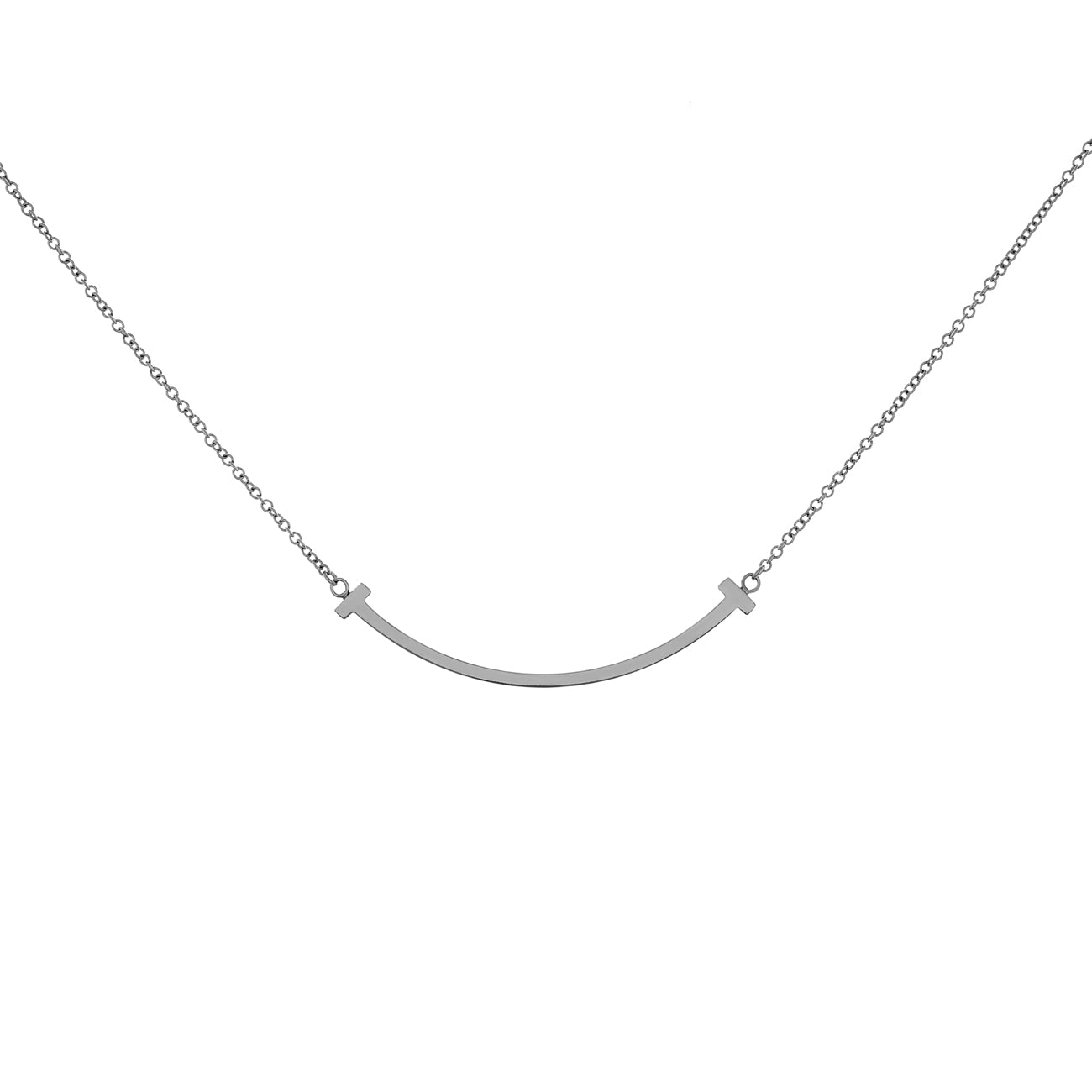 Exclusive Tiffany & Co. 18K White Gold Small T Smile Pendant — Front View