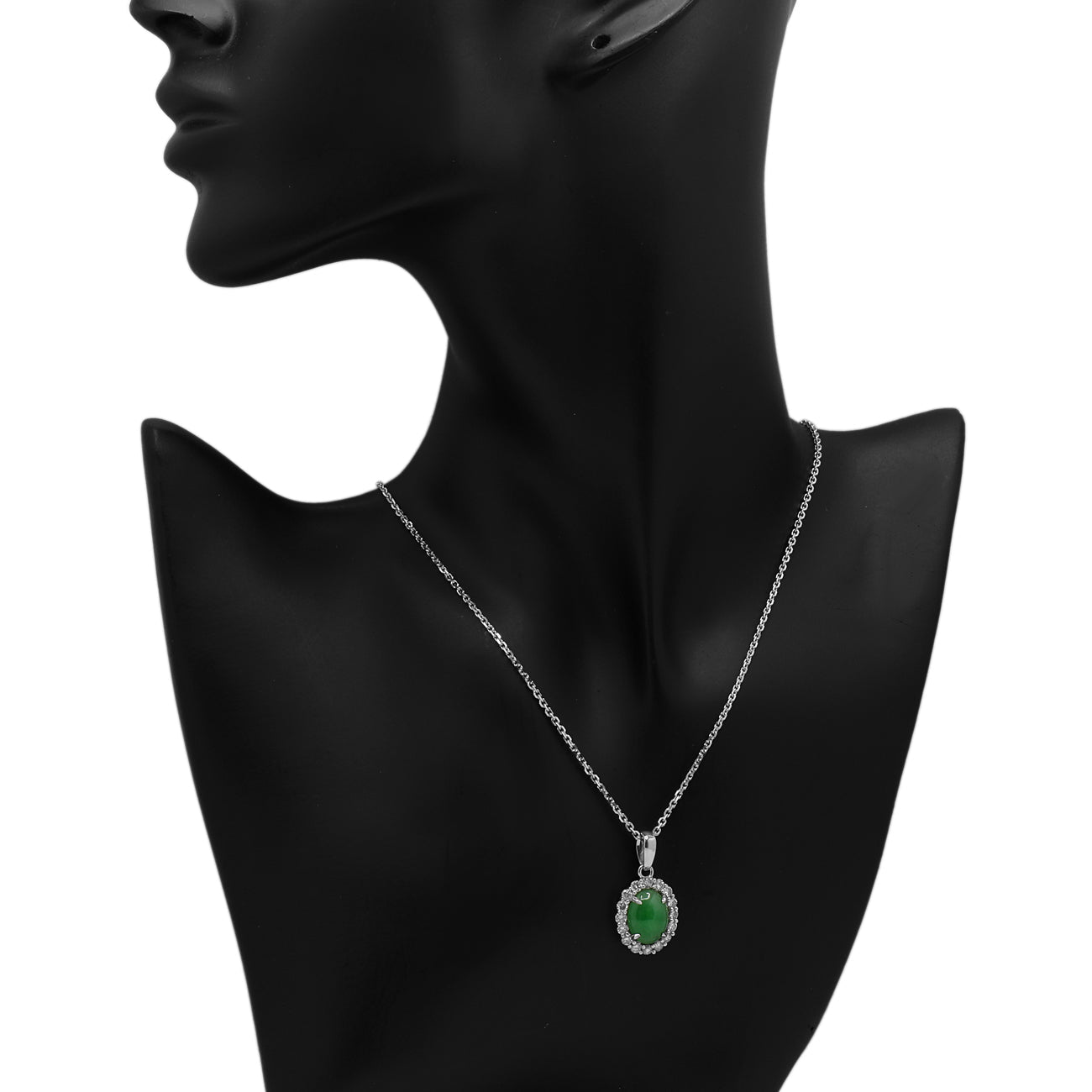 Exclusive 18K White Gold Cabochon Jadeite Diamond Pendant — Back View
