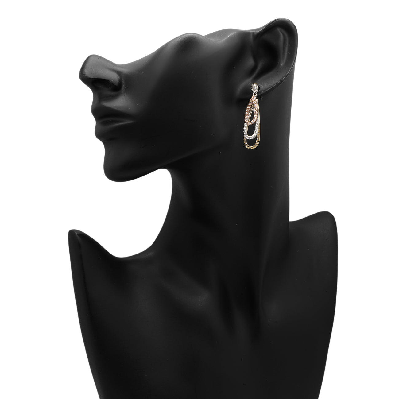 Exclusive 14K Tri-Tone Gold Diamond Drop Earrings — Back View