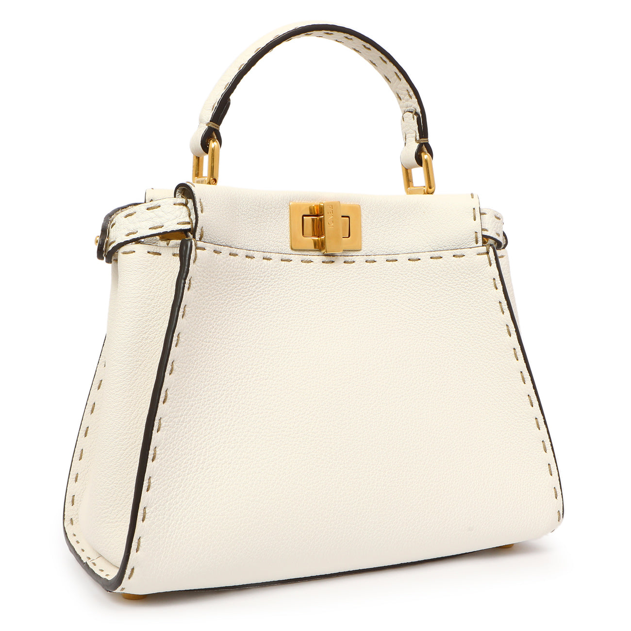 Exclusive Fendi White Cuoio Romano Selleria Mini Peekaboo Iconic Satchel — Side View