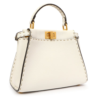 Exclusive Fendi White Cuoio Romano Selleria Mini Peekaboo Iconic Satchel — Side View