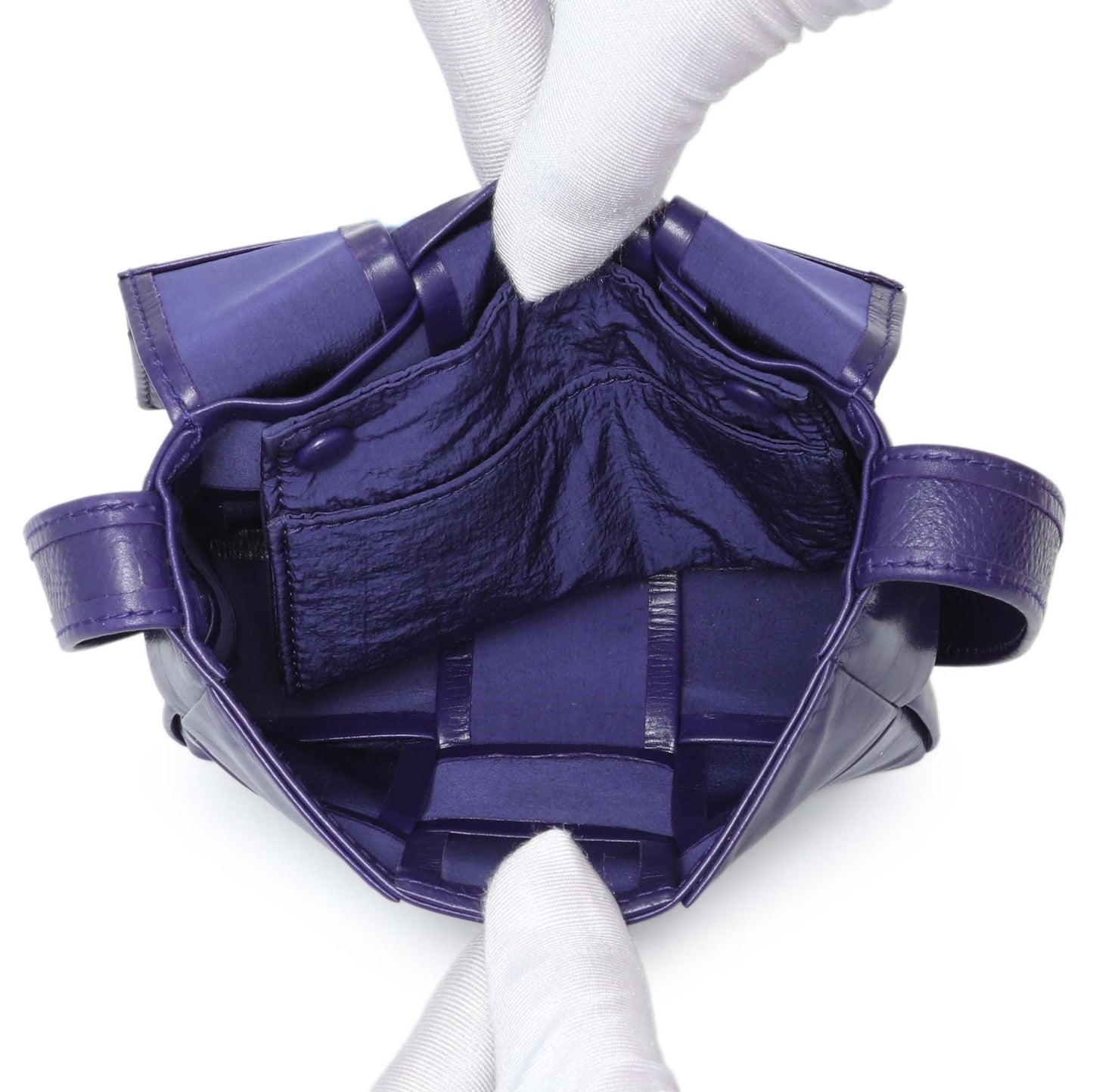 Exclusive Bottega Veneta Purple Paper Calfskin Maxi Intreccio Extra Mini Cassette Crossbody Bag — Top View