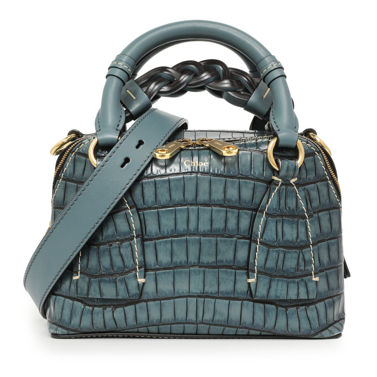 Exclusive Chloe Blue Crocodile Embossed Small Daria — Front View