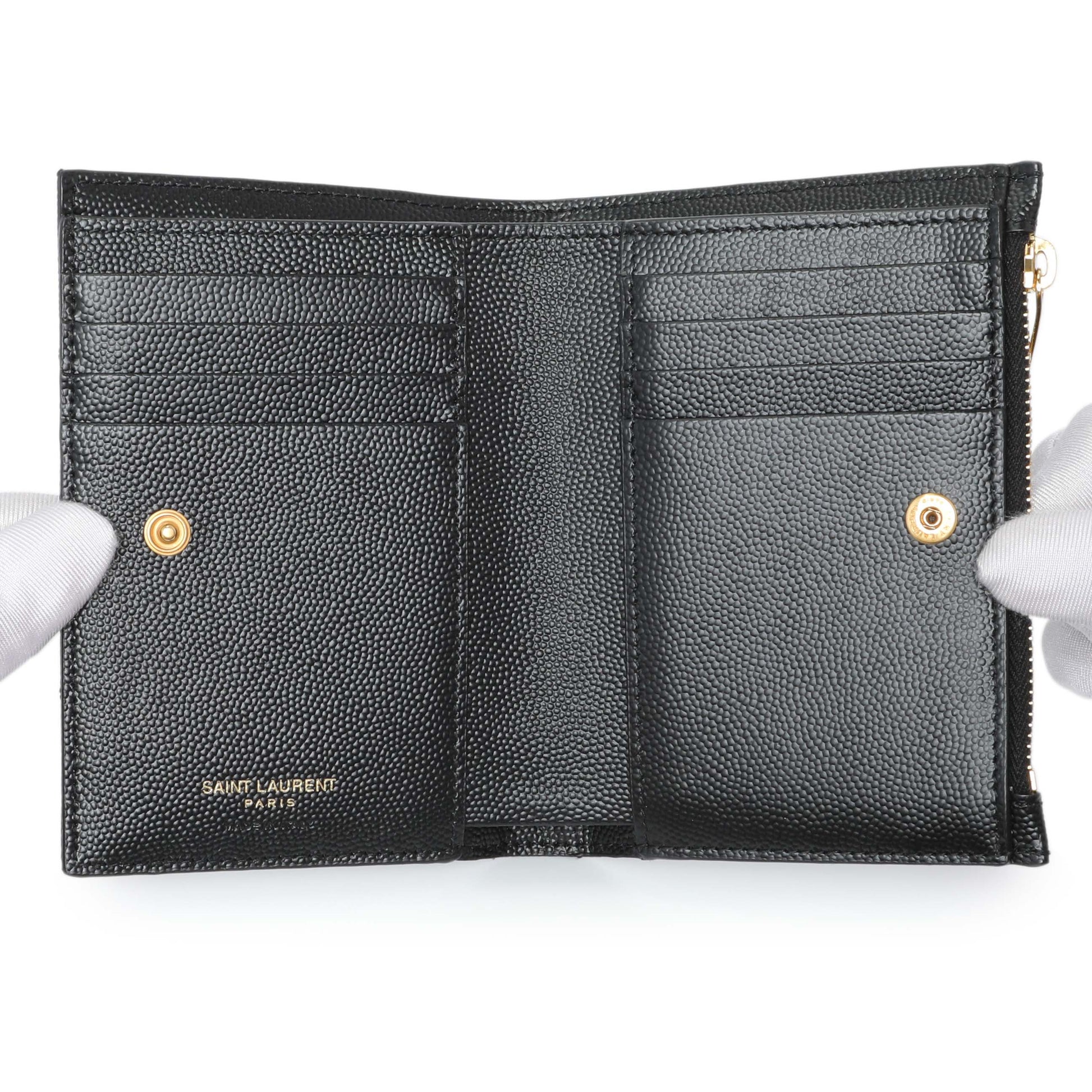 Exclusive Saint Laurent Black Grain De Poudre Cassandra Matelasse Bi-fold Wallet — Top View