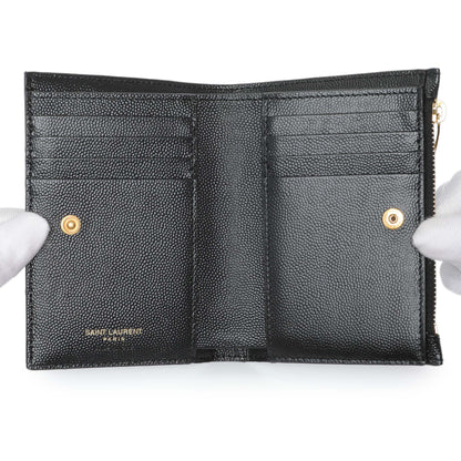 Exclusive Saint Laurent Black Grain De Poudre Cassandra Matelasse Bi-fold Wallet — Top View