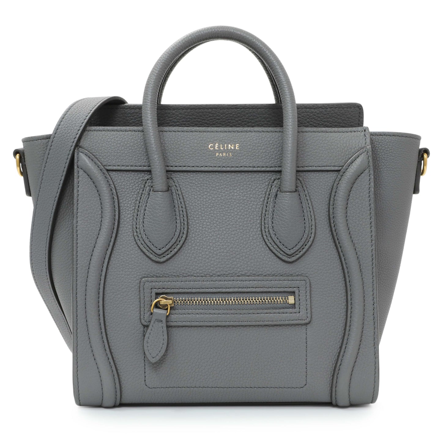 Exclusive Celine Kohl Drummed Calfskin Nano Luggage — Front View
