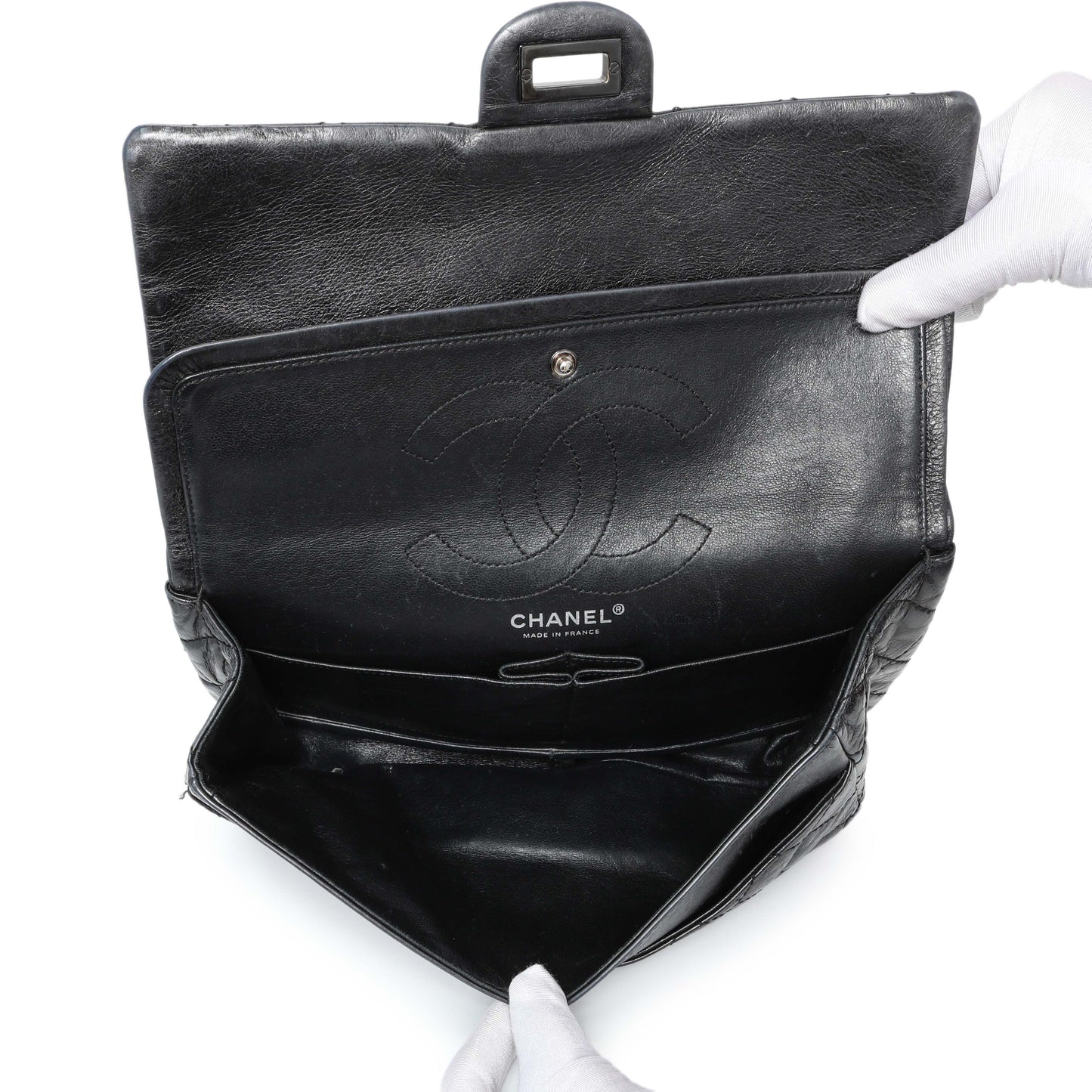 Exclusive Chanel Charcoal Grey Metallic Aged Calfskin 2.55 Reissue Double Flap 227 — Alternate View 8