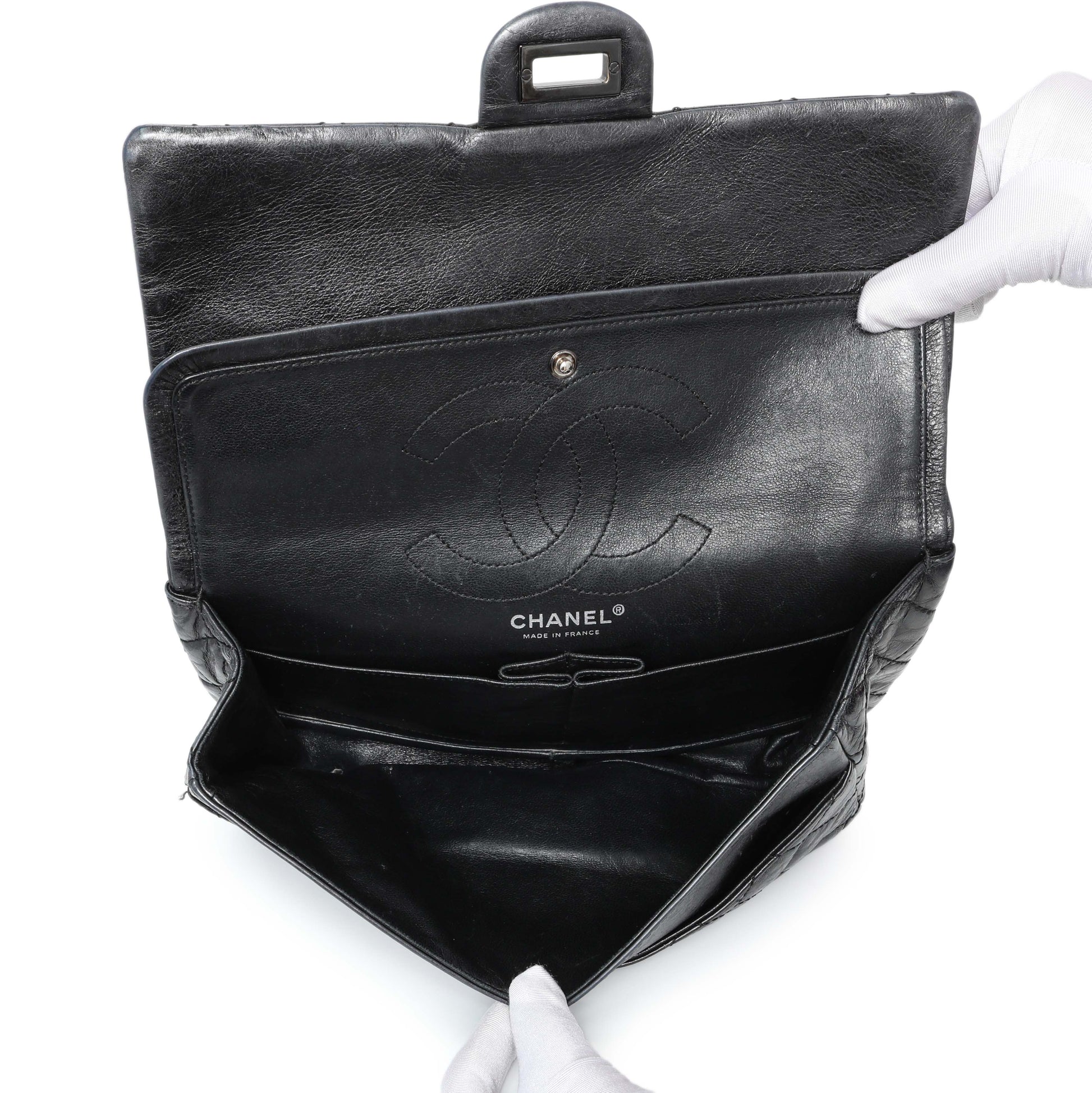 Exclusive Chanel Charcoal Grey Metallic Aged Calfskin 2.55 Reissue Double Flap 227 — Alternate View 8