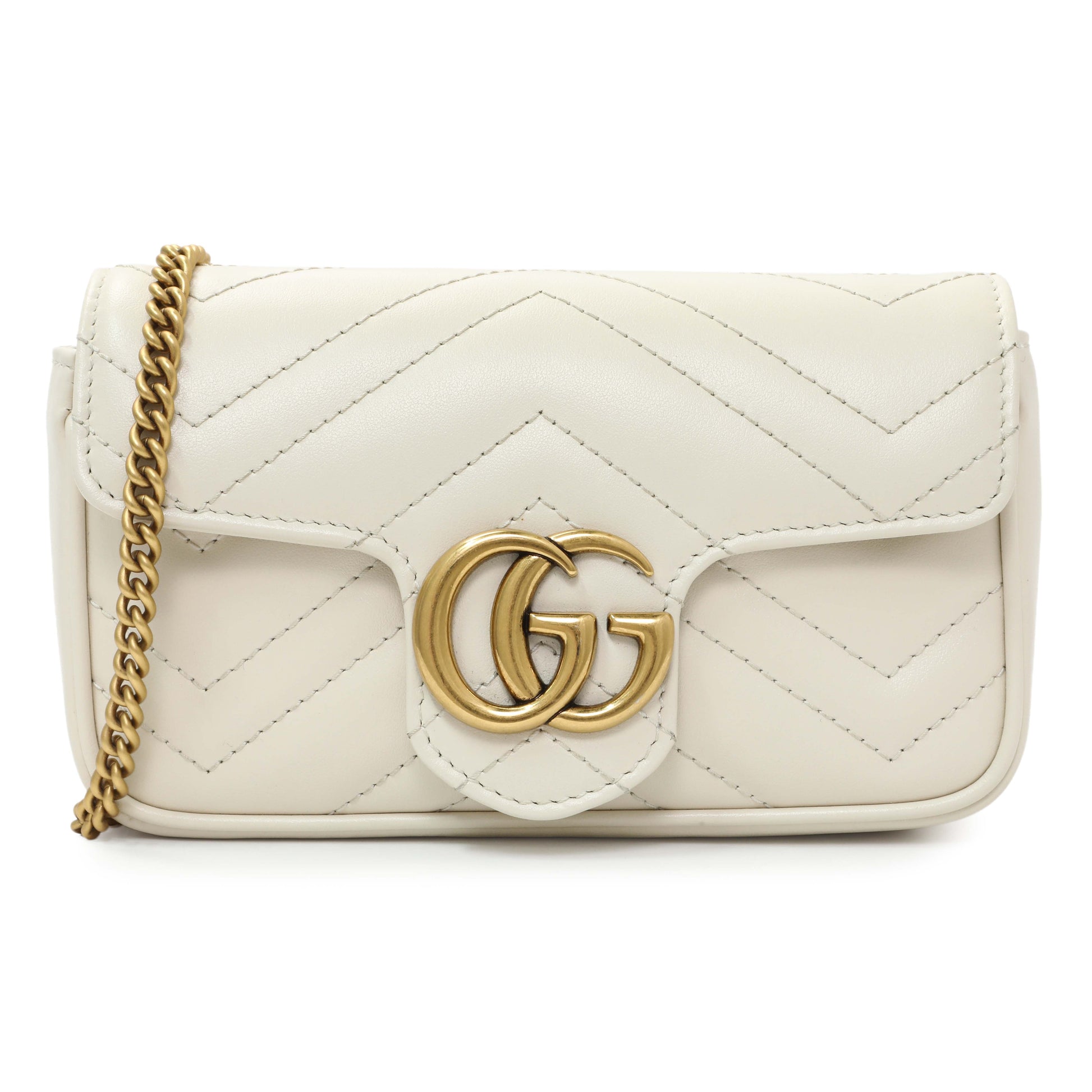 Exclusive Gucci White Calfskin Matelasse Super Mini GG Marmont — Front View