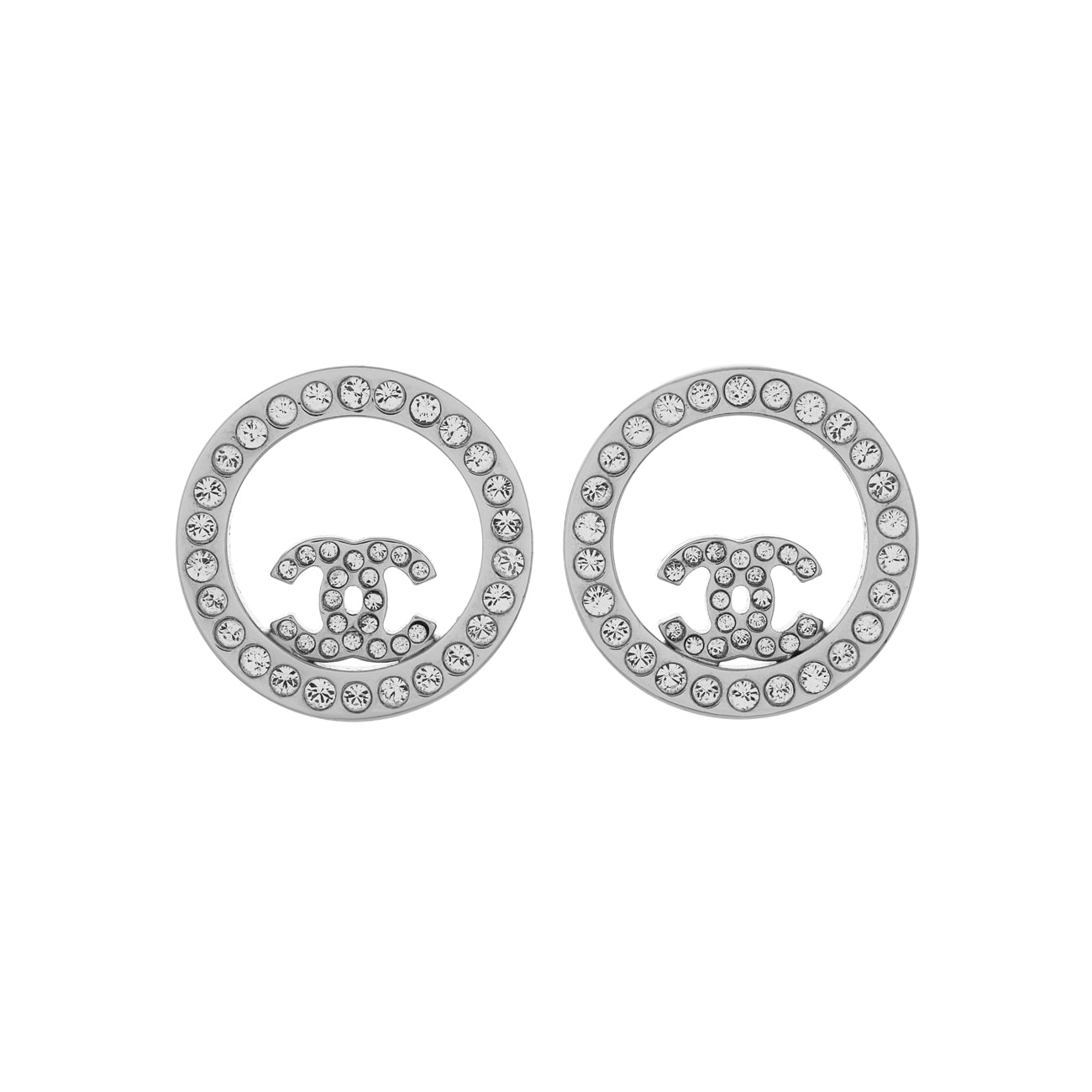 Exclusive Chanel Crystal CC Round Earrings — Front View