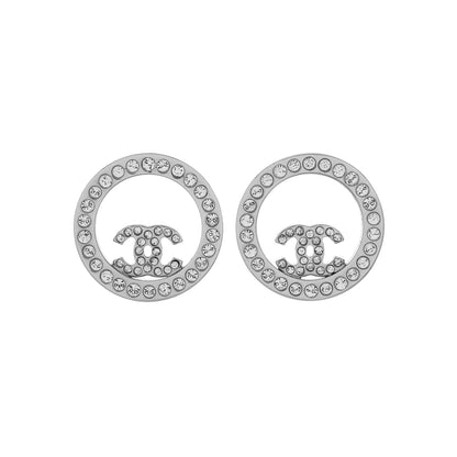 Exclusive Chanel Crystal CC Round Earrings — Front View