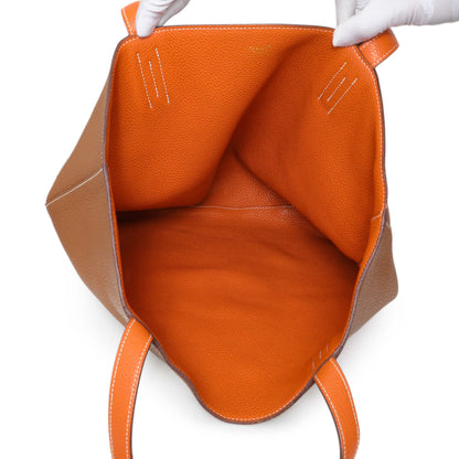 Exclusive Hermes Brown/Orange Taurillon Clemence Double Sens 45 Reversible Tote — Alternate View 8