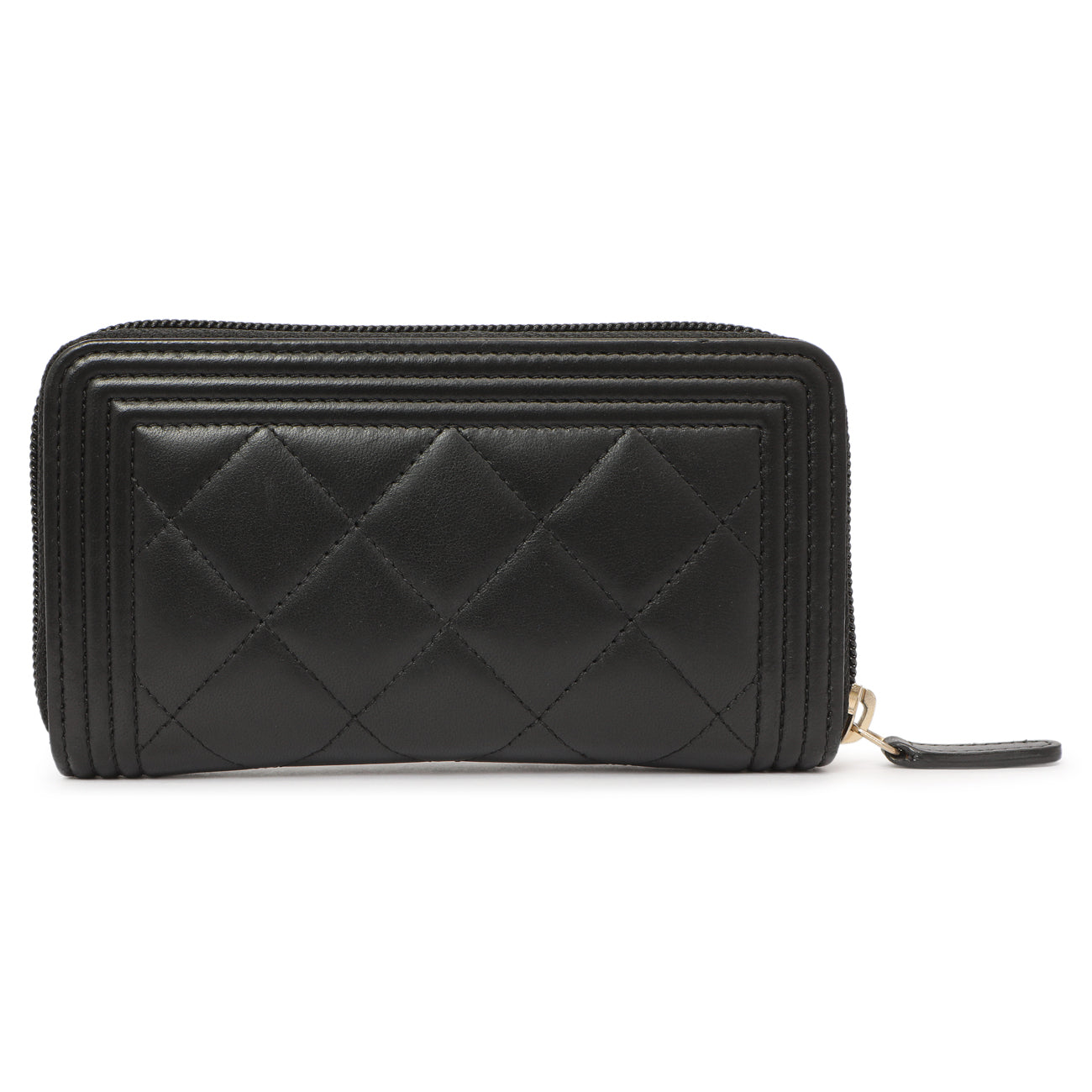 Exclusive Chanel Black Quilted Lambskin Small Boy Zip Around Wallet — Side View