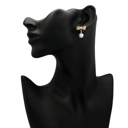 Exclusive 18K Yellow Gold South Sea Pearl Bow Earrings — Top View