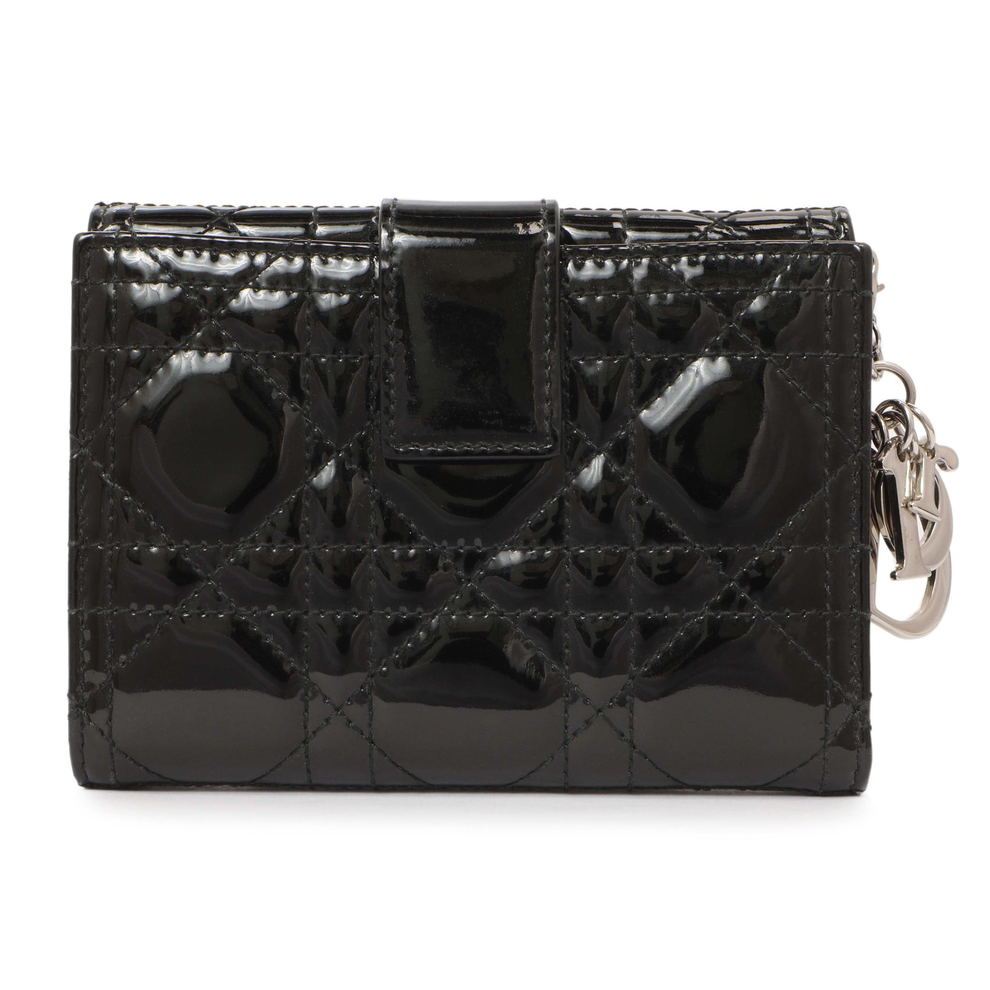 Exclusive Christian Dior Black Patent Lady Dior Wallet — Front View