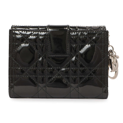 Exclusive Christian Dior Black Patent Lady Dior Wallet — Front View