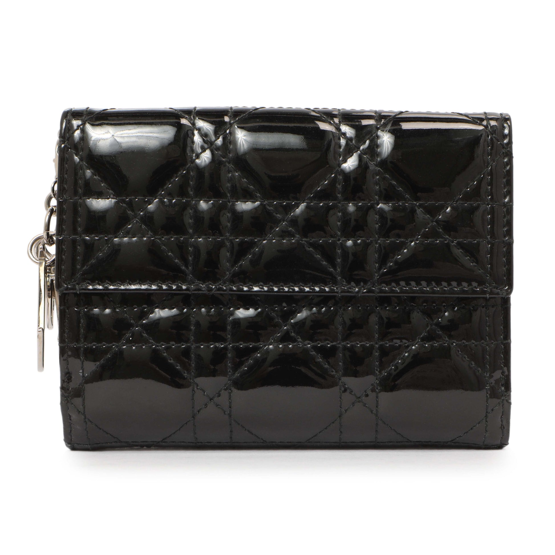 Exclusive Christian Dior Black Patent Lady Dior Wallet — Side View