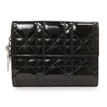 Exclusive Christian Dior Black Patent Lady Dior Wallet — Side View
