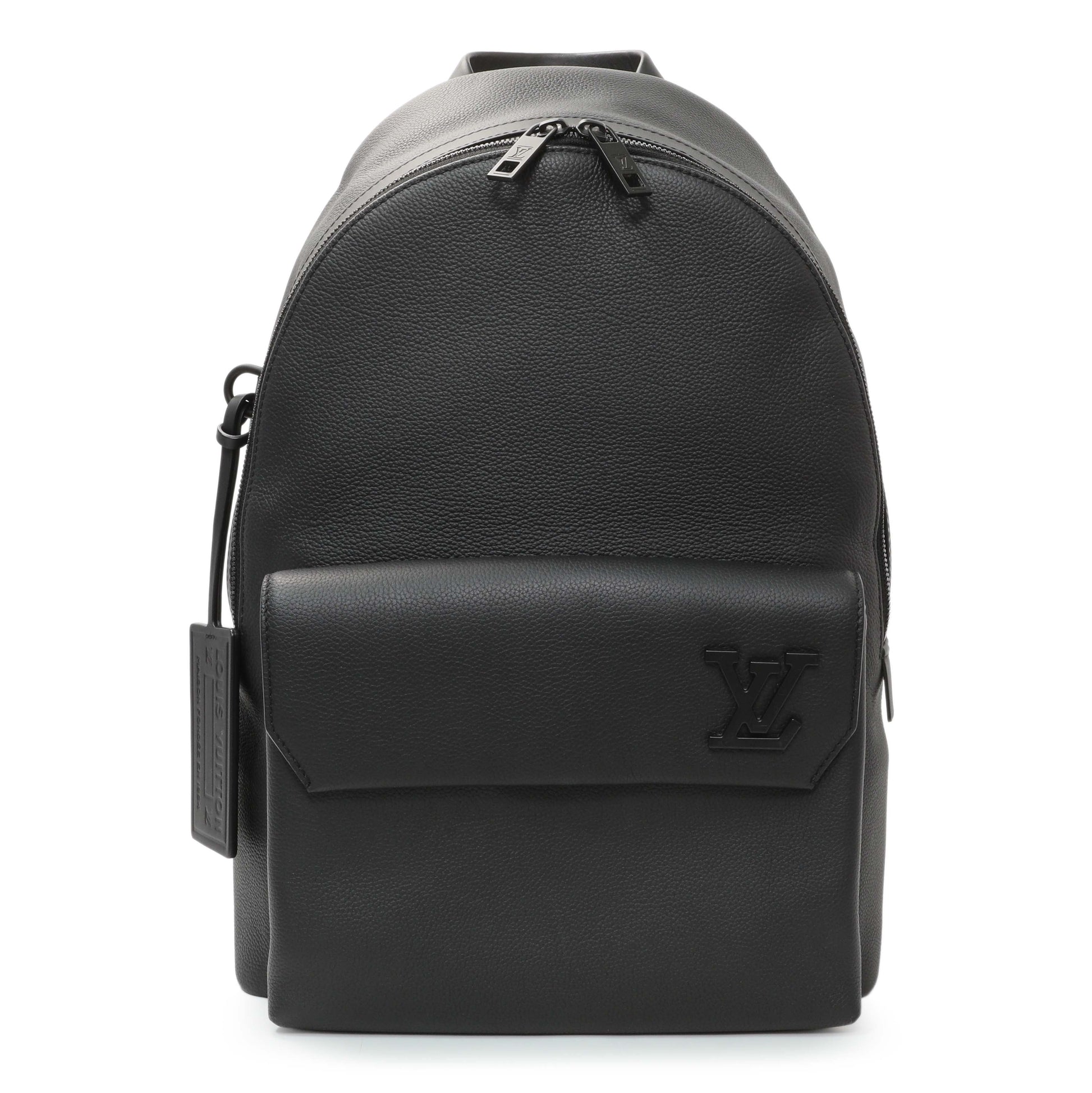 Exclusive Louis Vuitton Black Grained Calfskin Aerogram Takeoff Backpack — Front View