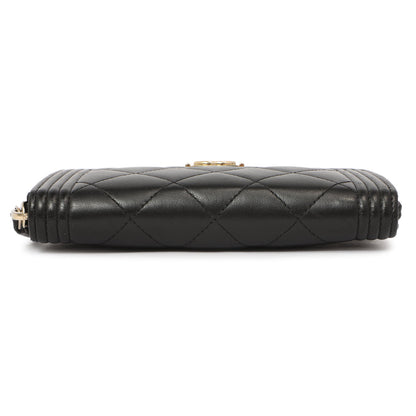 Exclusive Chanel Black Quilted Lambskin Small Boy Zip Around Wallet — Back View