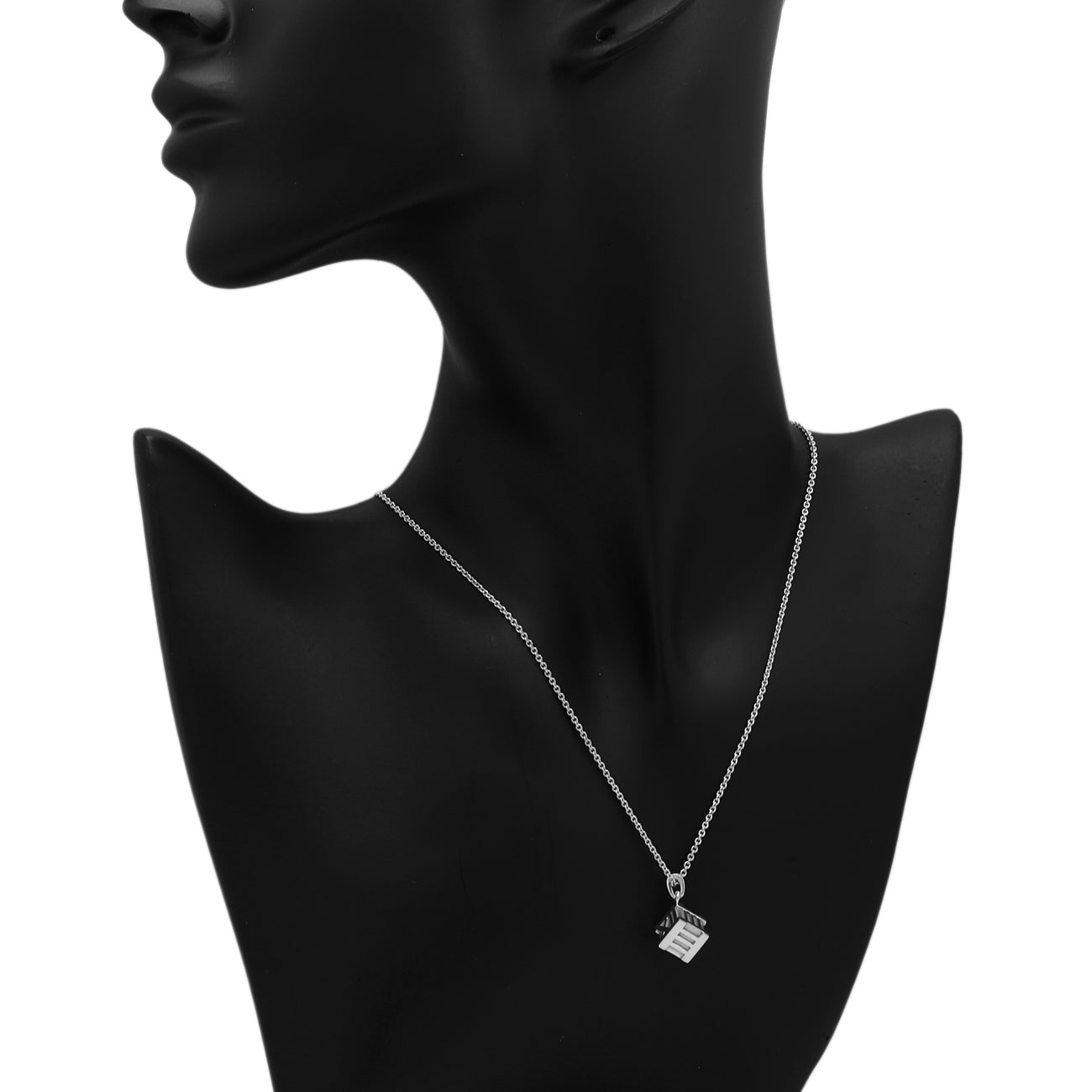 Exclusive Tiffany & Co. Sterling Silver Atlas Cube Pendant Necklace — Detail View