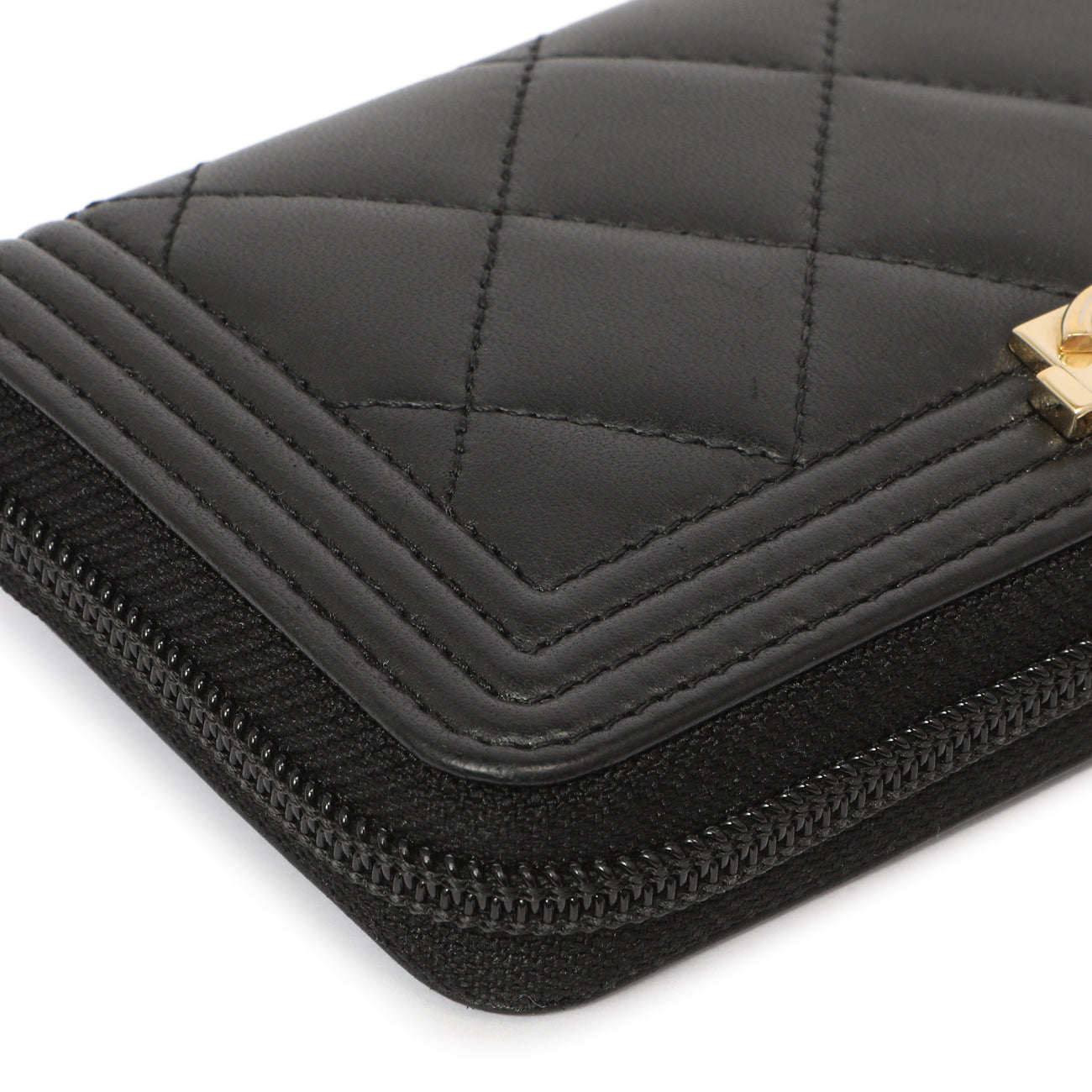 Exclusive Chanel Black Quilted Lambskin Small Boy Zip Around Wallet — Alternate View 8