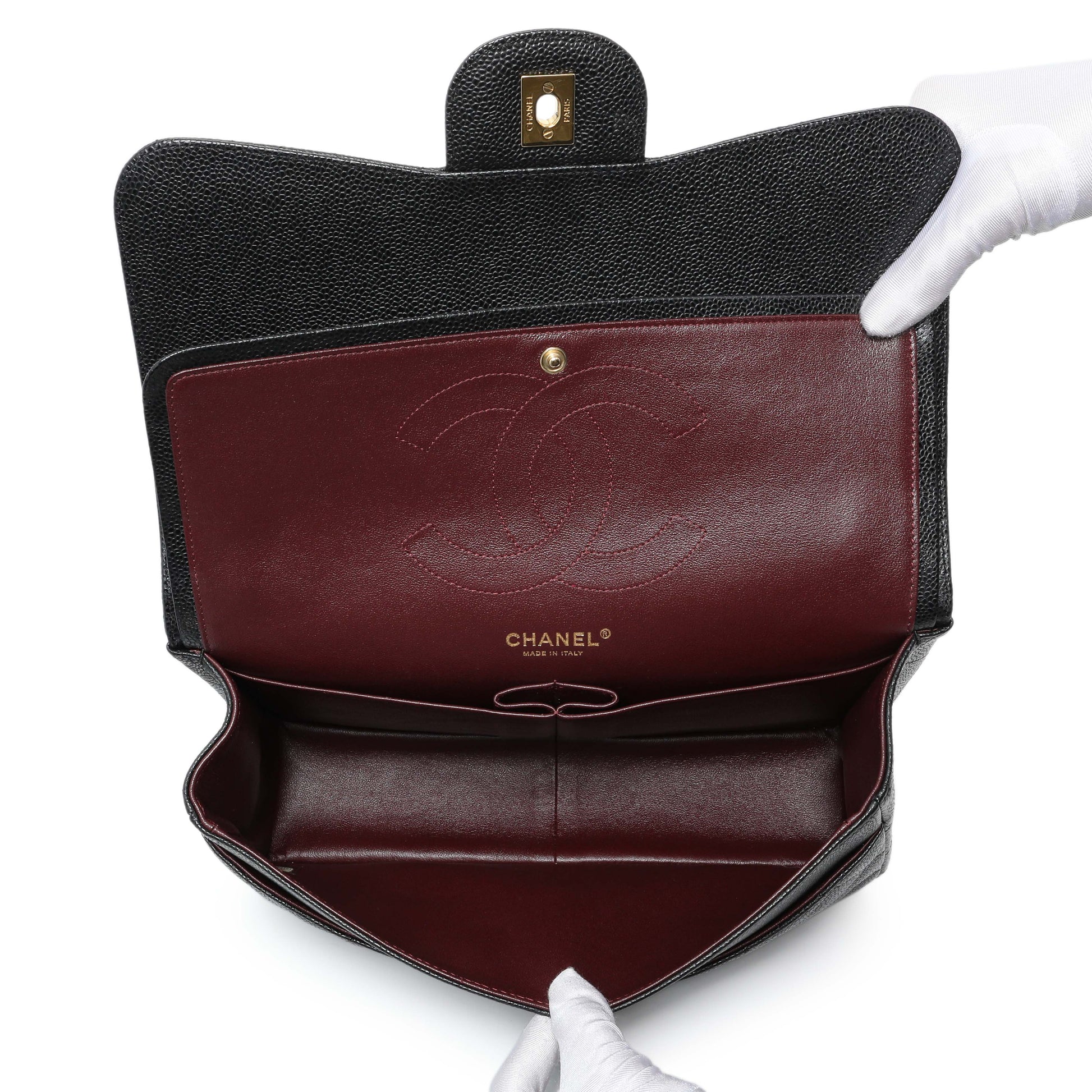 Exclusive Chanel Black Quilted Caviar Jumbo Classic Double Flap — Top View
