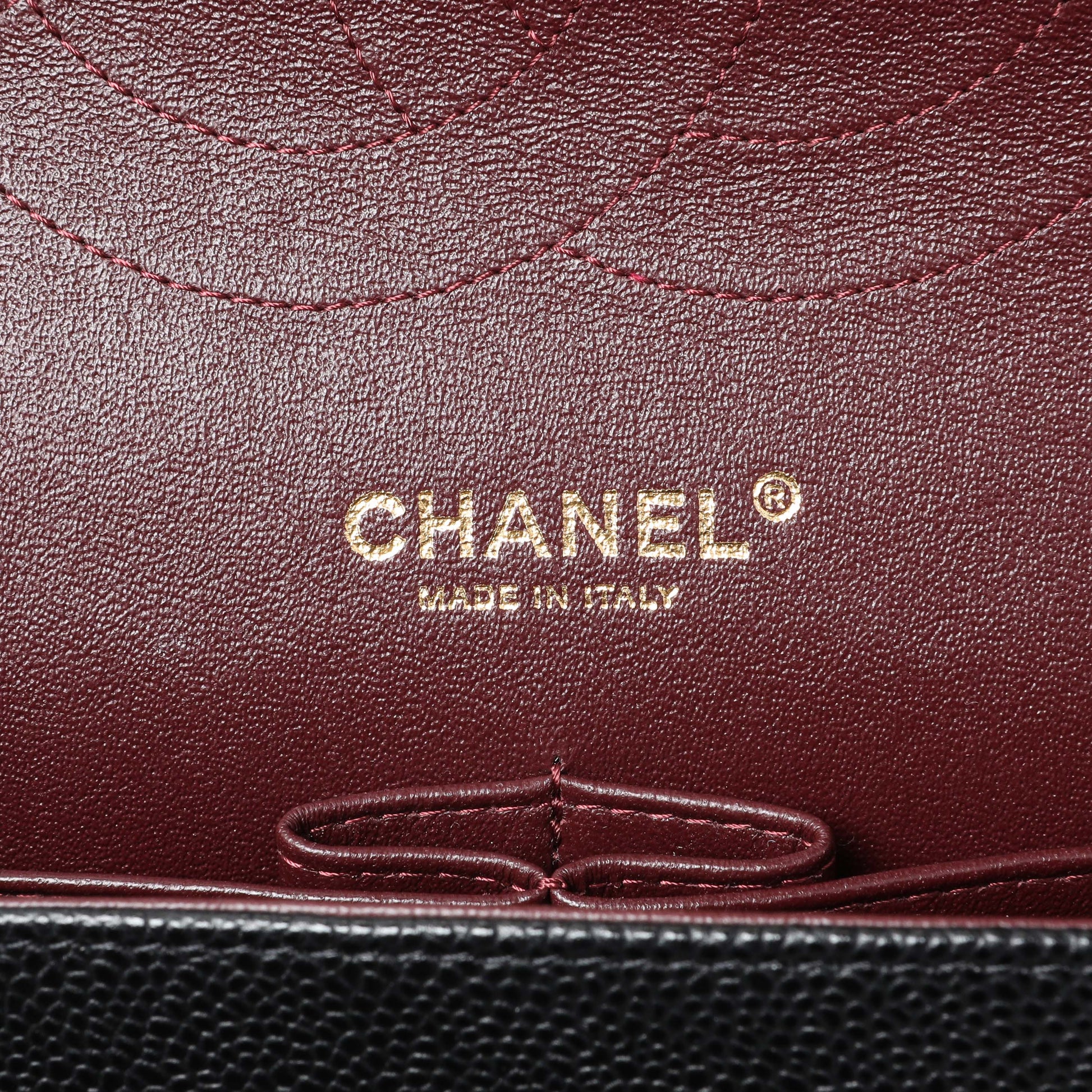 Exclusive Chanel Black Quilted Caviar Jumbo Classic Double Flap — Detail View
