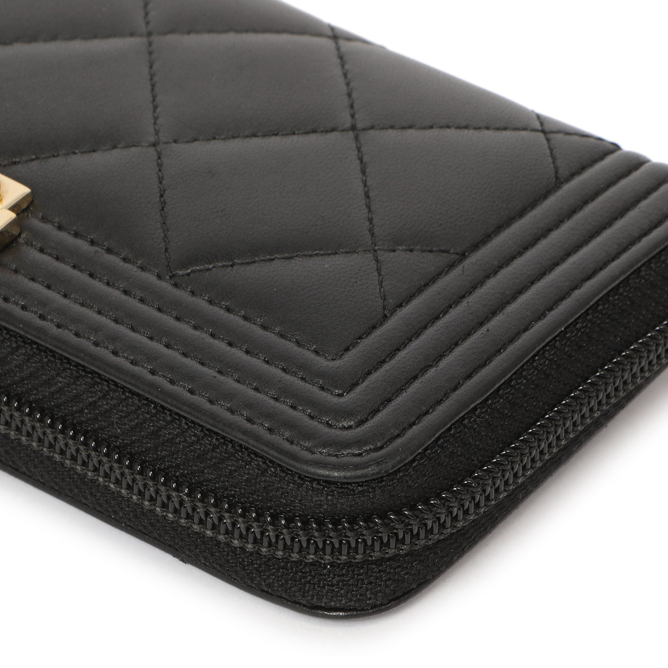 Exclusive Chanel Black Quilted Lambskin Small Boy Zip Around Wallet — Alternate View 9