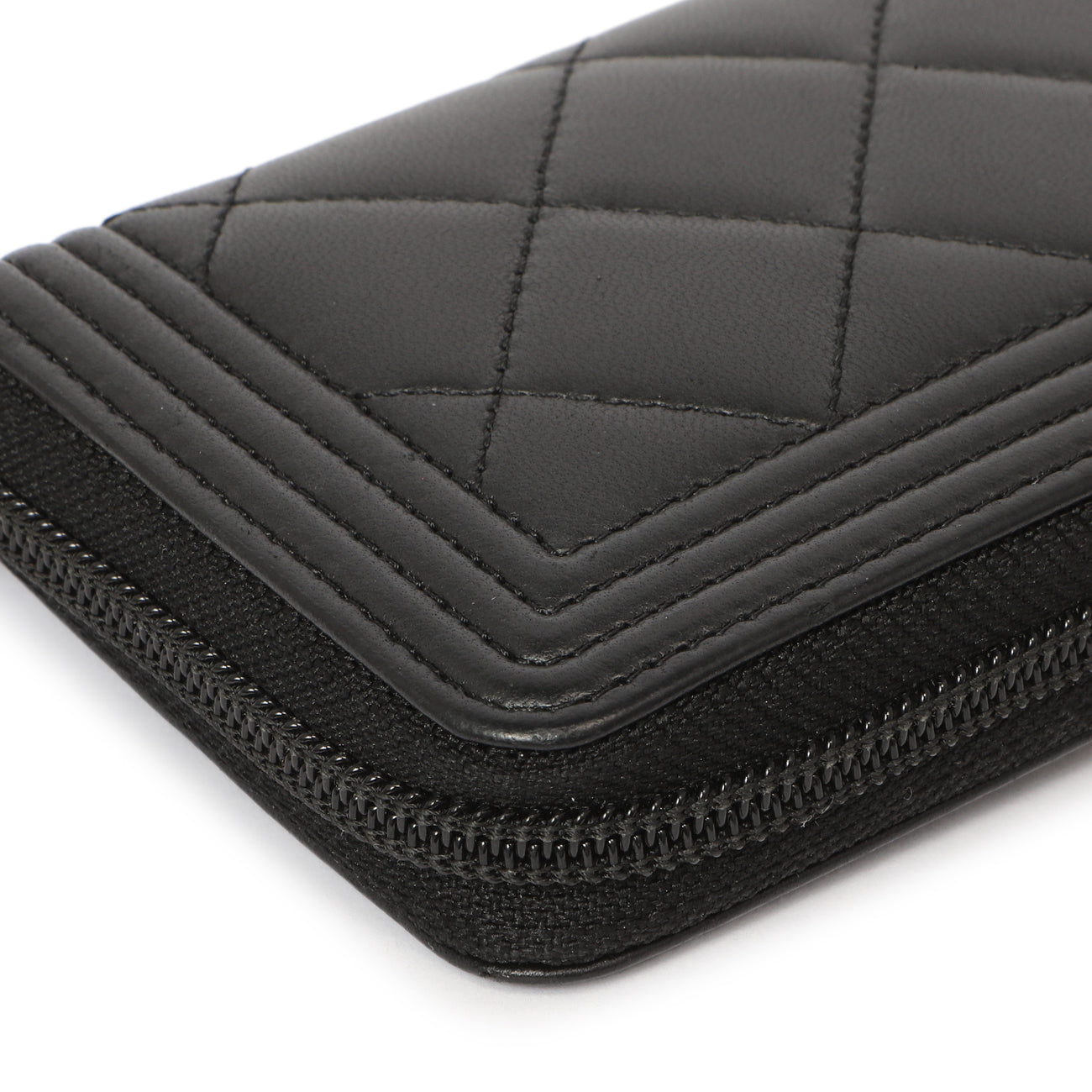 Exclusive Chanel Black Quilted Lambskin Small Boy Zip Around Wallet — Alternate View 10