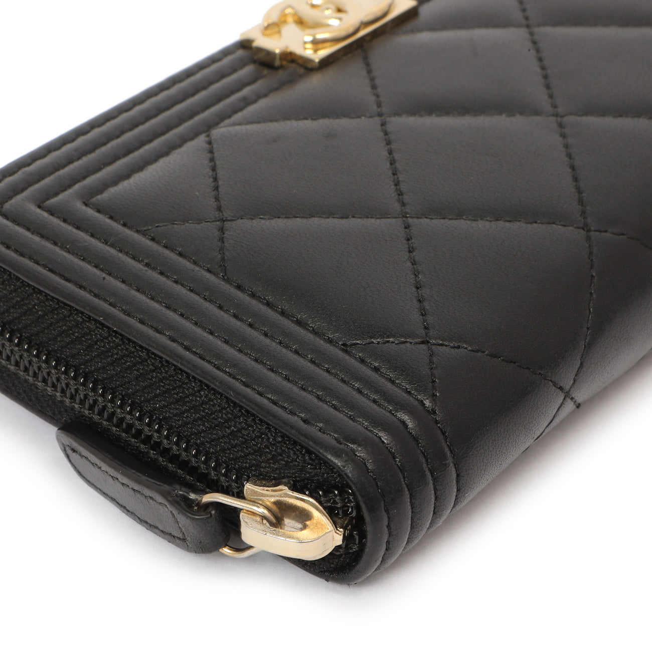Exclusive Chanel Black Quilted Lambskin Small Boy Zip Around Wallet — Top View