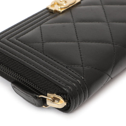 Exclusive Chanel Black Quilted Lambskin Small Boy Zip Around Wallet — Top View