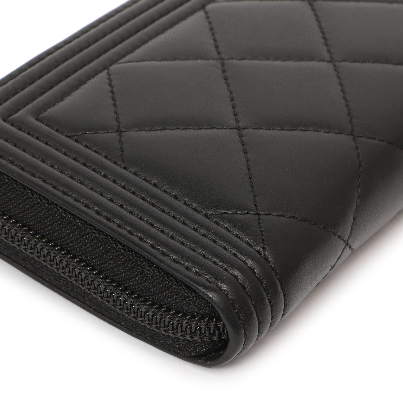 Exclusive Chanel Black Quilted Lambskin Small Boy Zip Around Wallet — Lifestyle View