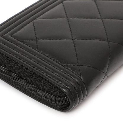 Exclusive Chanel Black Quilted Lambskin Small Boy Zip Around Wallet — Lifestyle View