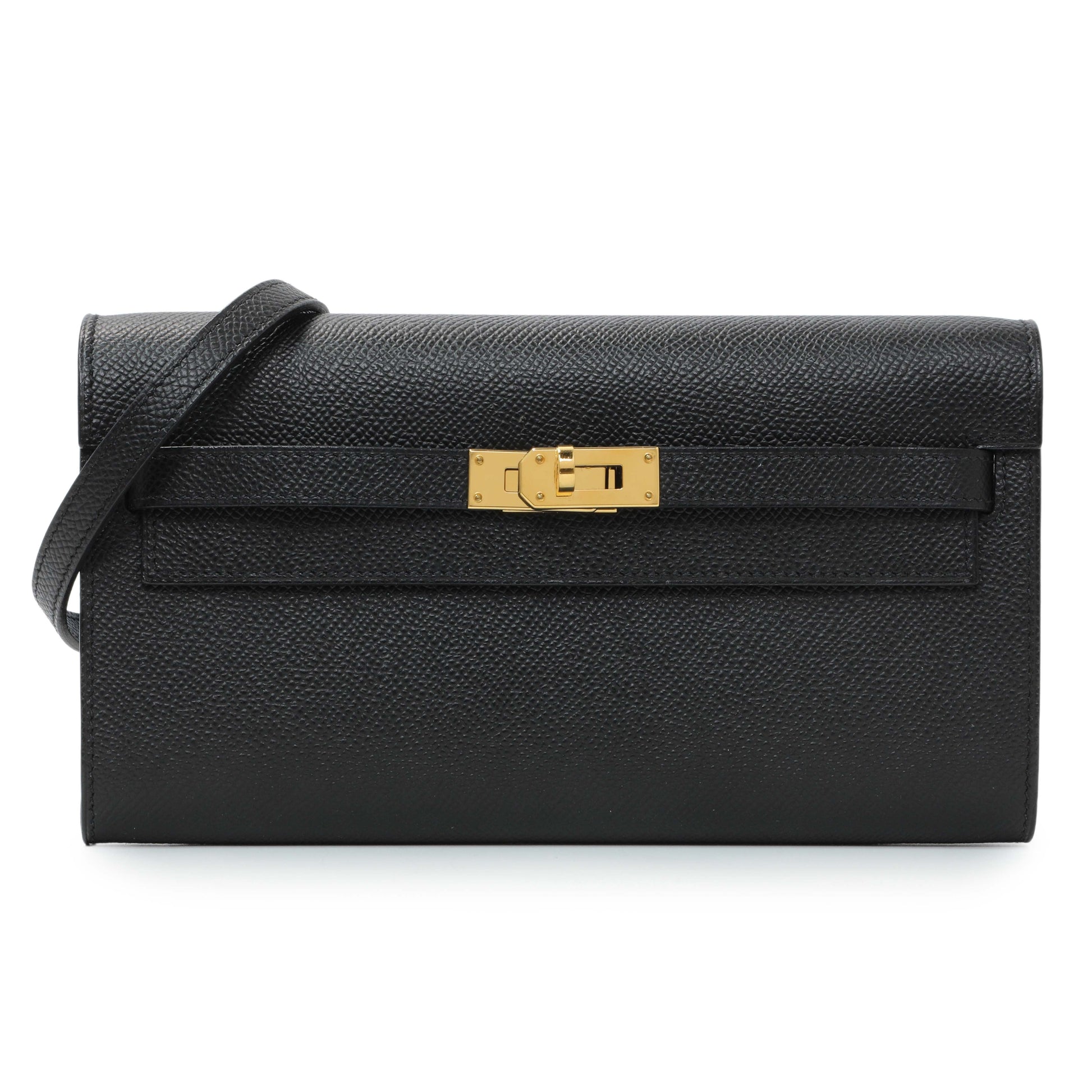 Exclusive Hermes Black Epsom Kelly To Go Wallet — Front View