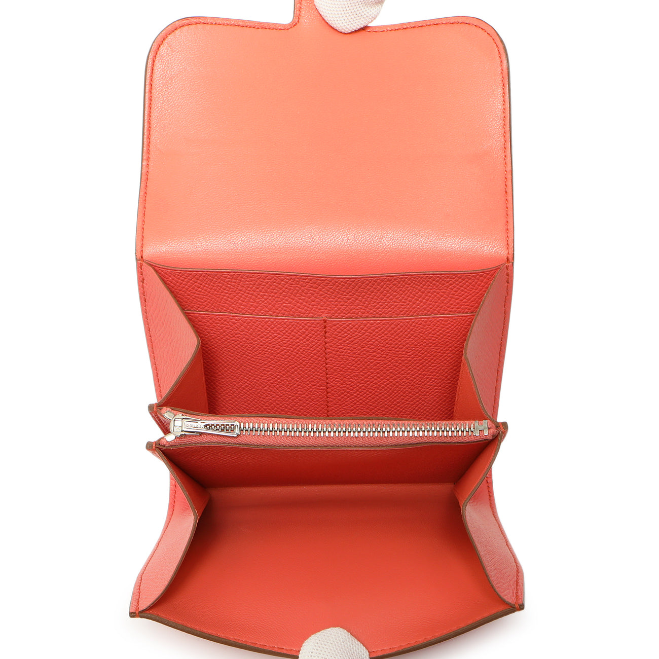 Exclusive Hermes Coral Epsom Constance Short Wallet — Top View